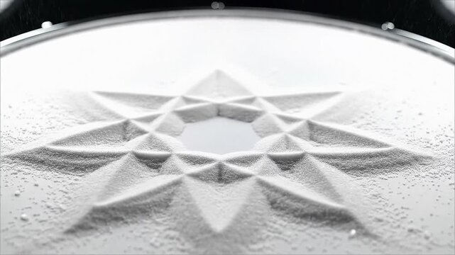 Geometric sand patterns forming on vibrating surface (Cymatics concept)