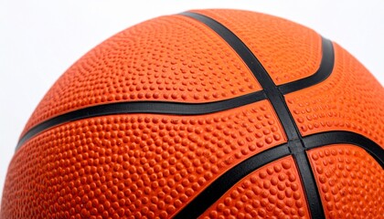 Fototapeta premium Close Up Detail of Basketball Texture and Black Ribbing Isolated on White Background for Sports and Athletics