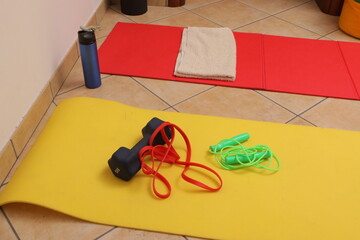 Home gym equipment ready for fitness workout session