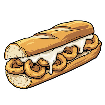 Spanish Fried Calamari Sandwich Bocadillo Vector Illustration