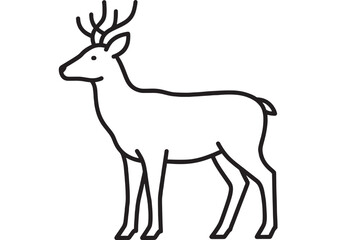 Fototapeta premium Deer line icon with antlers in side view, simple black outline animal silhouette isolated on white background, minimal woodland wildlife symbol for logo, sign, app