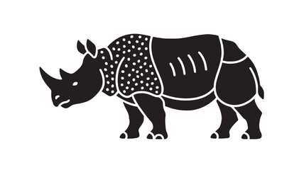 Rhinoceros graphic silhouette with white dots and lines on black background featuring animal, wildlife, wild with mammal and illustration elements for horn, horned projects, clean composition on © RASHIDAPARVIN
