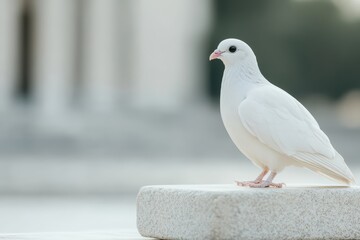 White Dove Symbol of Peace on Stone Pedestal