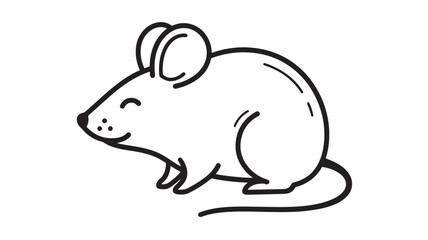 Obraz premium Mouse line icon with cute cartoon rodent sitting in profile, simple black outline doodle style, minimal animal symbol for logo, app UI, kids design on white