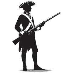 Obraz premium American Revolutionary Soldier Holding Musket Diagonally Silhouette Vector