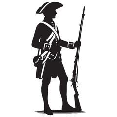 Obraz premium Revolutionary War Soldier Standing with Musket Silhouette Vector Illustration