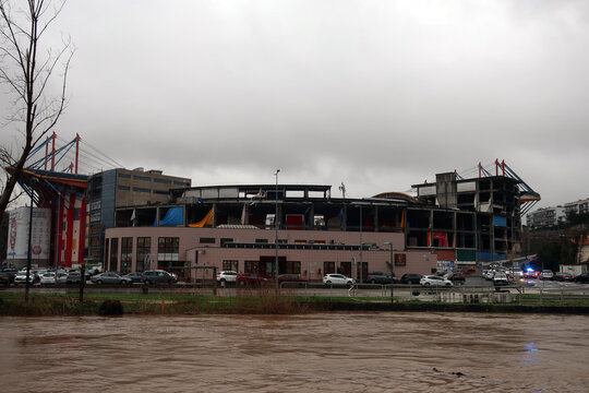 Leiria, Portugal. Dr. Magalh&atilde;es Pessoa Stadium (Portuguese: Est&aacute;dio Dr. Magalh&atilde;es Pessoa)  destroyed by Storm Kristin (Portuguese: Tempestade Kristin)