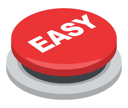 Red Glossy Easy Button Vector Flat Design on White Background | 3D Perspective View of Big Red Push Button with Easy Text for Simple Solution Business Concept and Customer Service Assistance Icon