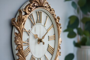 Ornate gold white wall clock