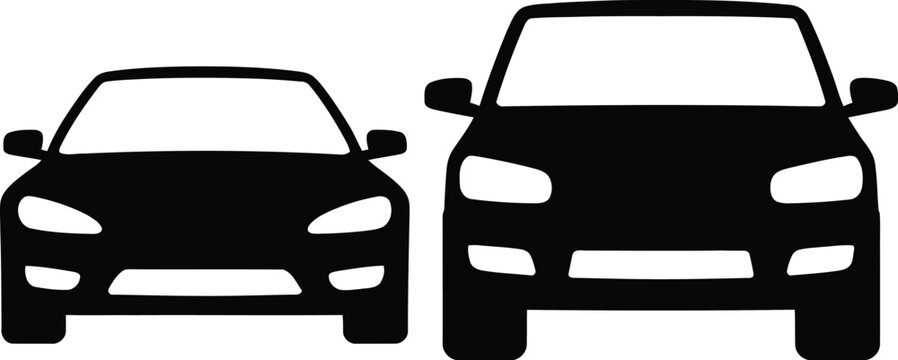 Comparison of two different car front silhouettes in black and white.