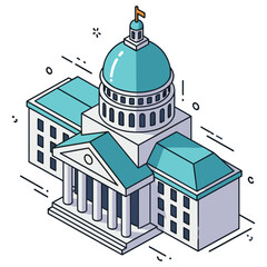 Naklejka premium Isometric illustration of a government building with blue dome and columns
