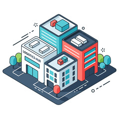 Obraz premium Isometric urban logistics hub with modern buildings and green spaces