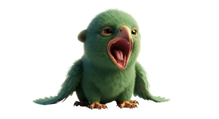 Cute green parrot chick yawning