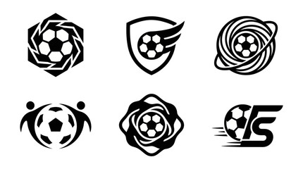 Black and white soccer football logo emblem set featuring shield and team badge symbols for sports club identity, sports branding, tournament identity, and championship graphic design.  © Visualize Vivid