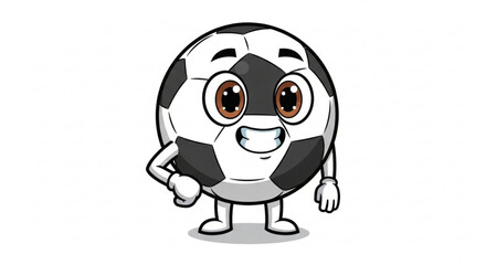 Obraz premium Smiling Cartoon Soccer Ball Character with Confident Pose Isolated on White