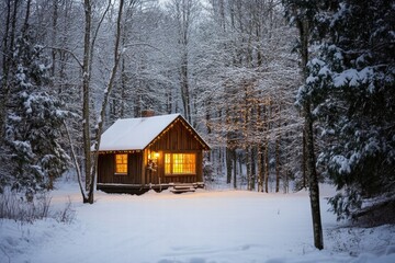 Small cabin in winter forest