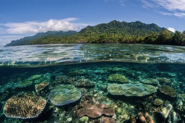 Coral reef shallow ocean view
