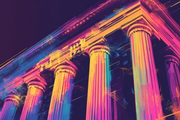 Neon classical columns abstract