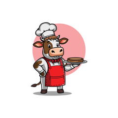 Illustrator Vector Illustration of a Cow Character Chef Cooking