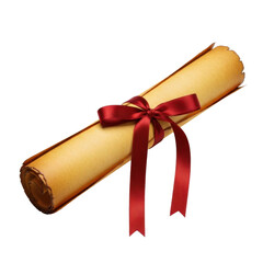 Rolled parchment scroll tied with red ribbon
