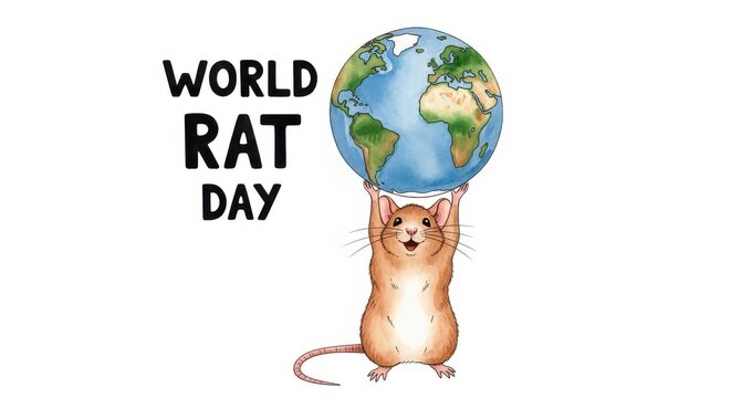 Smiling rat holding the Earth on World Rat Day with a joyful expression