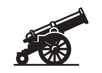 Fototapeta premium old cannon logo silhouette vector, army silhouette old cannon logo vector illustration, field gun logo vector silhouette, weapon military old cannon history logo vector silhouette on white background