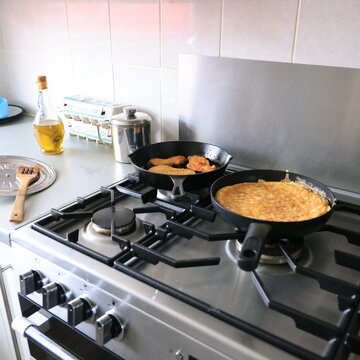 cooking in a kitchen