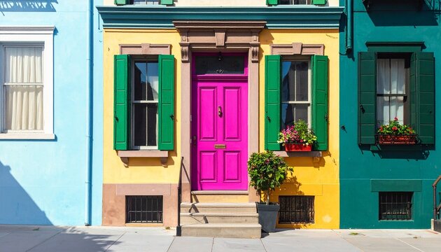 Colorful Building Facade with Pink Double Door