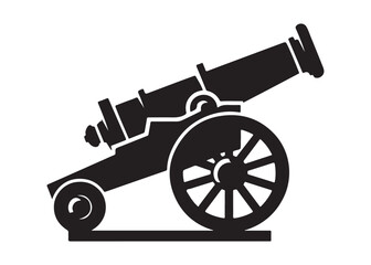 Fototapeta premium old cannon logo silhouette vector, army silhouette old cannon logo vector illustration, field gun logo vector silhouette, weapon military old cannon history logo vector silhouette on white background