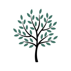 Fototapeta premium Lush green tree illustration with vibrant leaves in a minimalist style isolated on a white background depicting growth and nature
