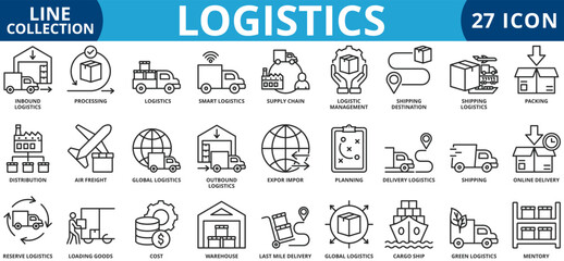 Logistics icon set outline style icon set collection vector illustration