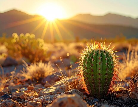 Desert cactus sunrise