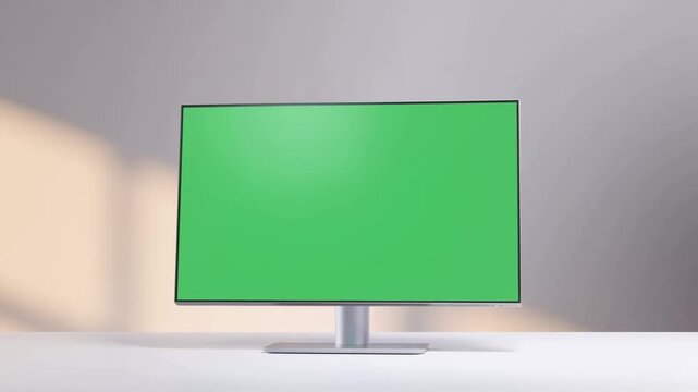 Rotating monitor with green screen display for interactive presentation or editing projects
