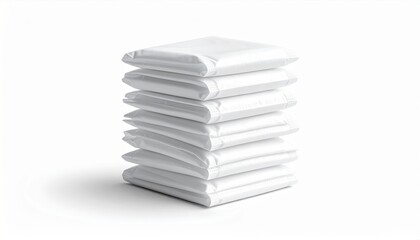 FlyPro Firefly Clean, precisely folded white disposable masks within their original packaging, neatly stacked in a tidy arrangement, high-resolution image.
