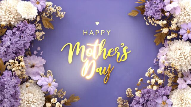 happy mothers day floral greetings with blooming flowers animation