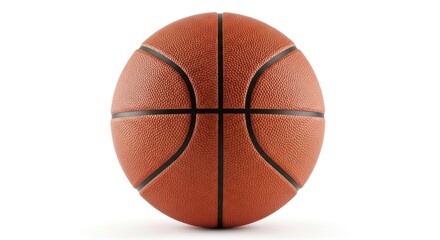Fototapeta premium Classic orange basketball with textured surface and black lines, isolated on a clean white background. Perfect for sports and recreation themes.