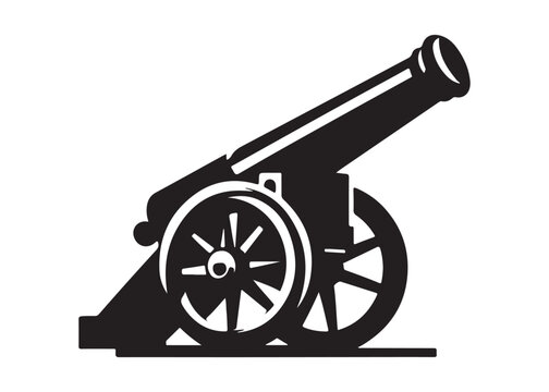 old cannon logo silhouette vector, army silhouette old cannon logo vector illustration, field gun logo vector silhouette, weapon military old cannon history logo vector silhouette on white background
