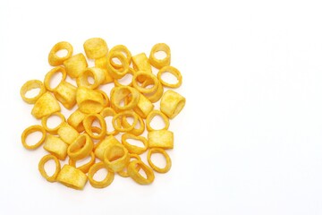 Fototapeta premium Potato ring snack cheese flavor, white background