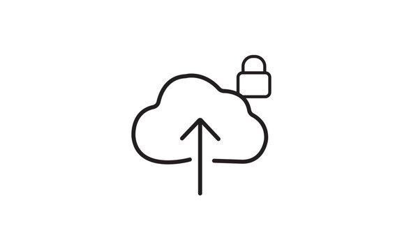 Cloud upload icon with security padlock concept. Secure cloud storage, data protection, and encrypted online backup. Flat illustrator vector file. High quality image