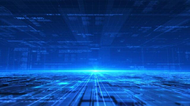 Blue tech lines background, tech inspired data space with blue lines background, blue high-tech grid lines shuttle, data line technology, wireless data network and connection technology concept.