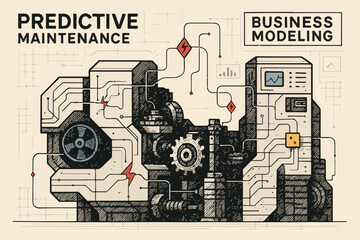 Obraz premium Predictive Maintenance Business Model and Failure Forecast Analytics illustration