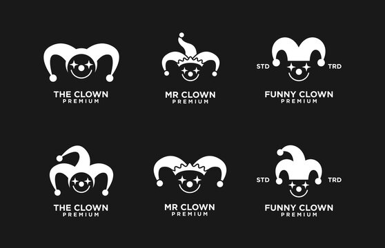 Minimalist Clown Jester Hat Logo Design Collection with Smiling Faces and Star Eyes