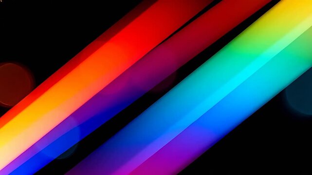 Colorful diagonal light streaks on black