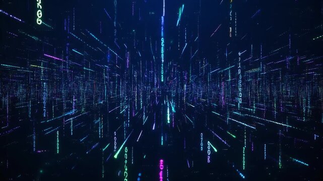 Digital storm tiny light particles code flow futuristic seamless surreal ambience cascading softly abstract unique style ultra realistic loop