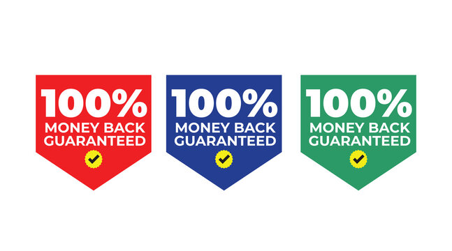 100% Money Back Guarantee Badge Set &ndash; Red Blue Green Refund Shield Labels Collection