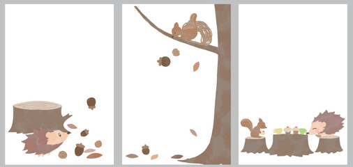 ハリネズミとリスのかわいいコンビのベクターイラスト