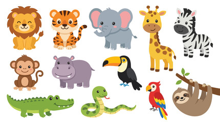 Fototapeta premium Cute cartoon jungle animals set