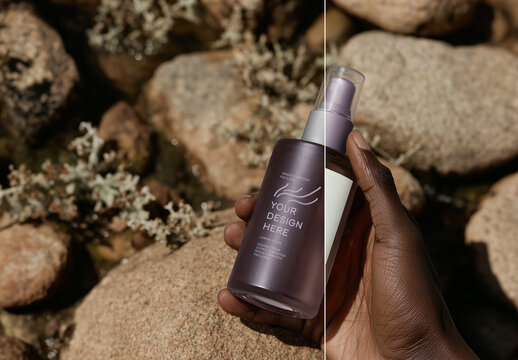 Natural Skincare Spray Bottle Mockup in Outdoor Stone Setting