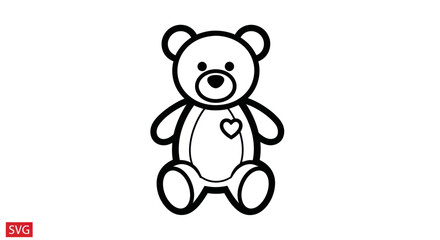 Simple Teddy Bear Outline with Heart Icon Vector Illustration © rokok