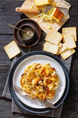 Baked French onion gratin on a plate